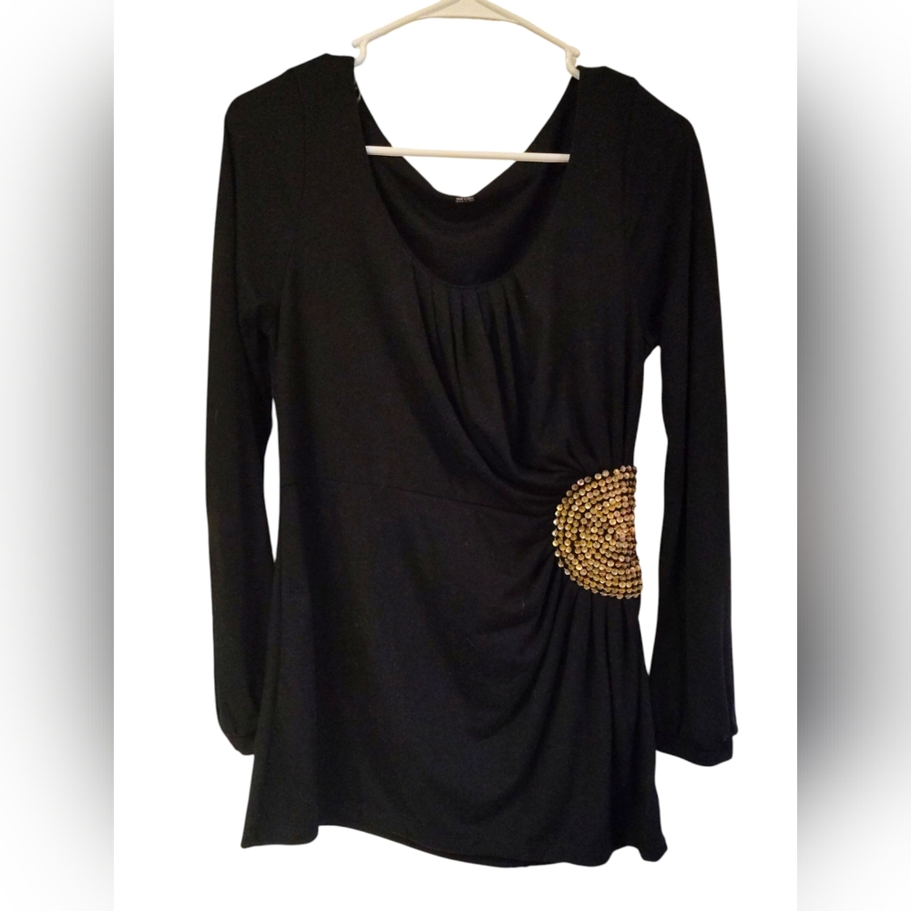 ANA Women's Cotton Blend W/ Gold Sequin Embellishment Formal Dressy Tunic, Sz L